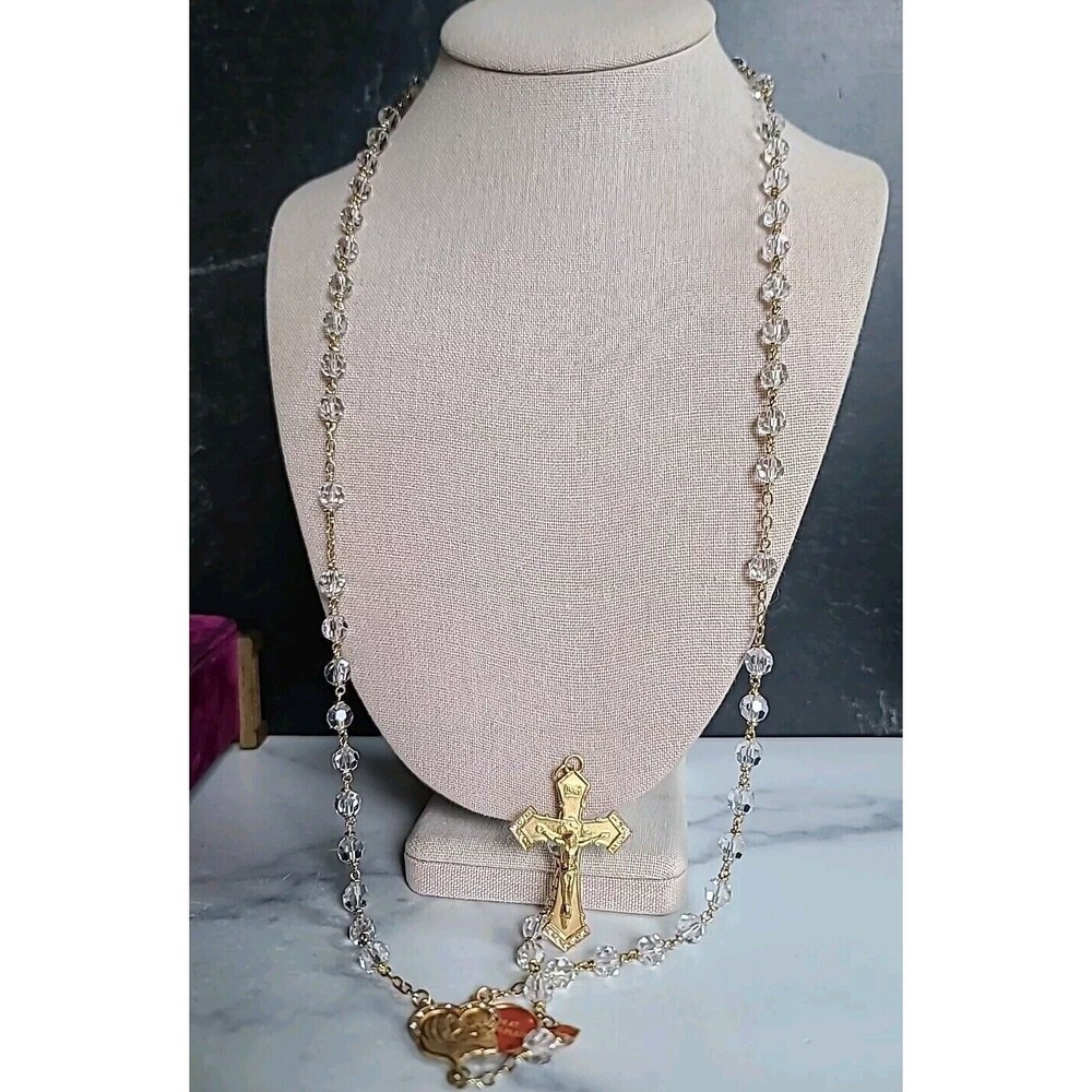 18KT Gold Plated Sterling Crystal Rosary Vintage